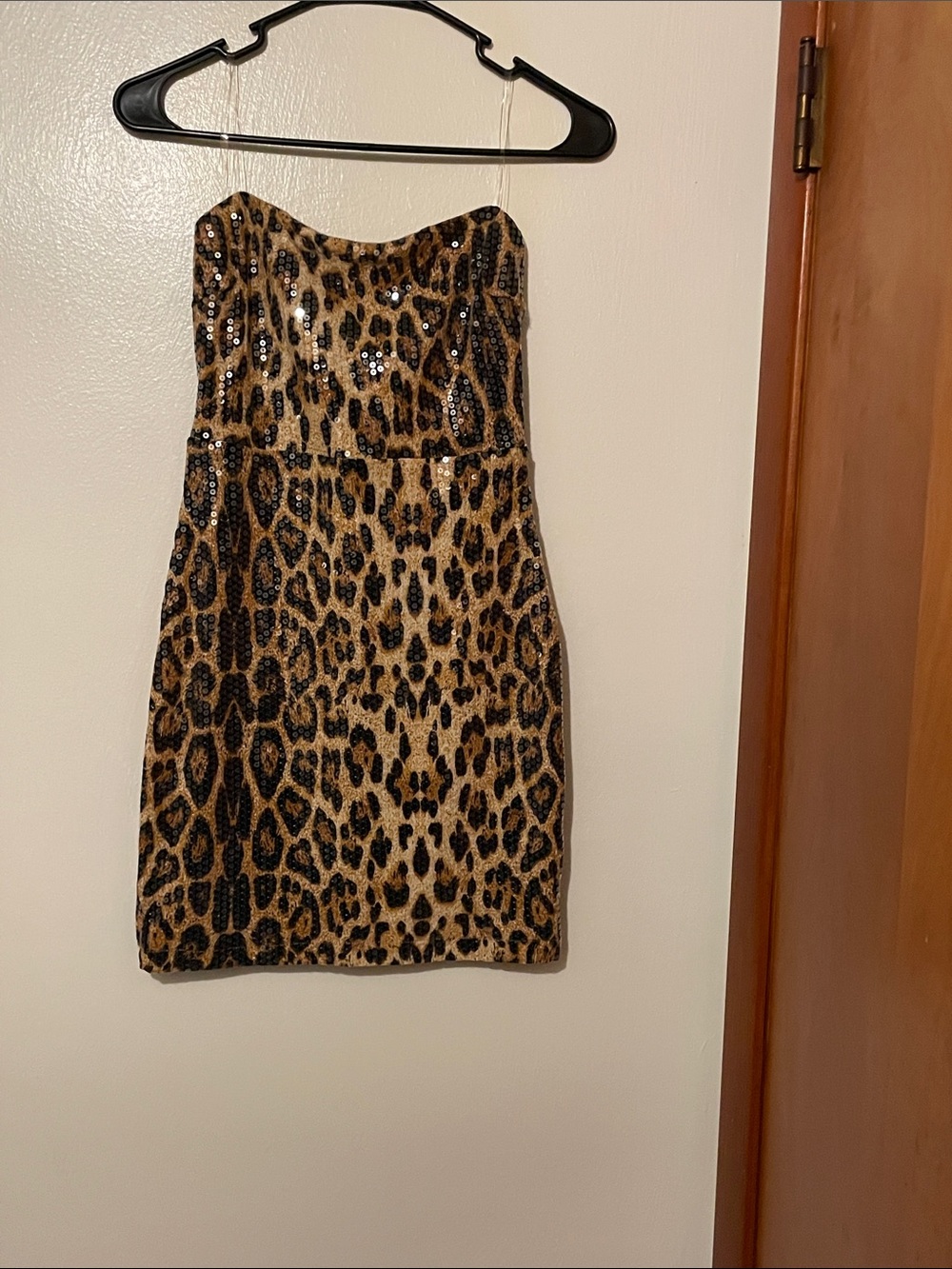 Windsor Strapless Sequin Leopard Print Mini Dress - Tan/Black
